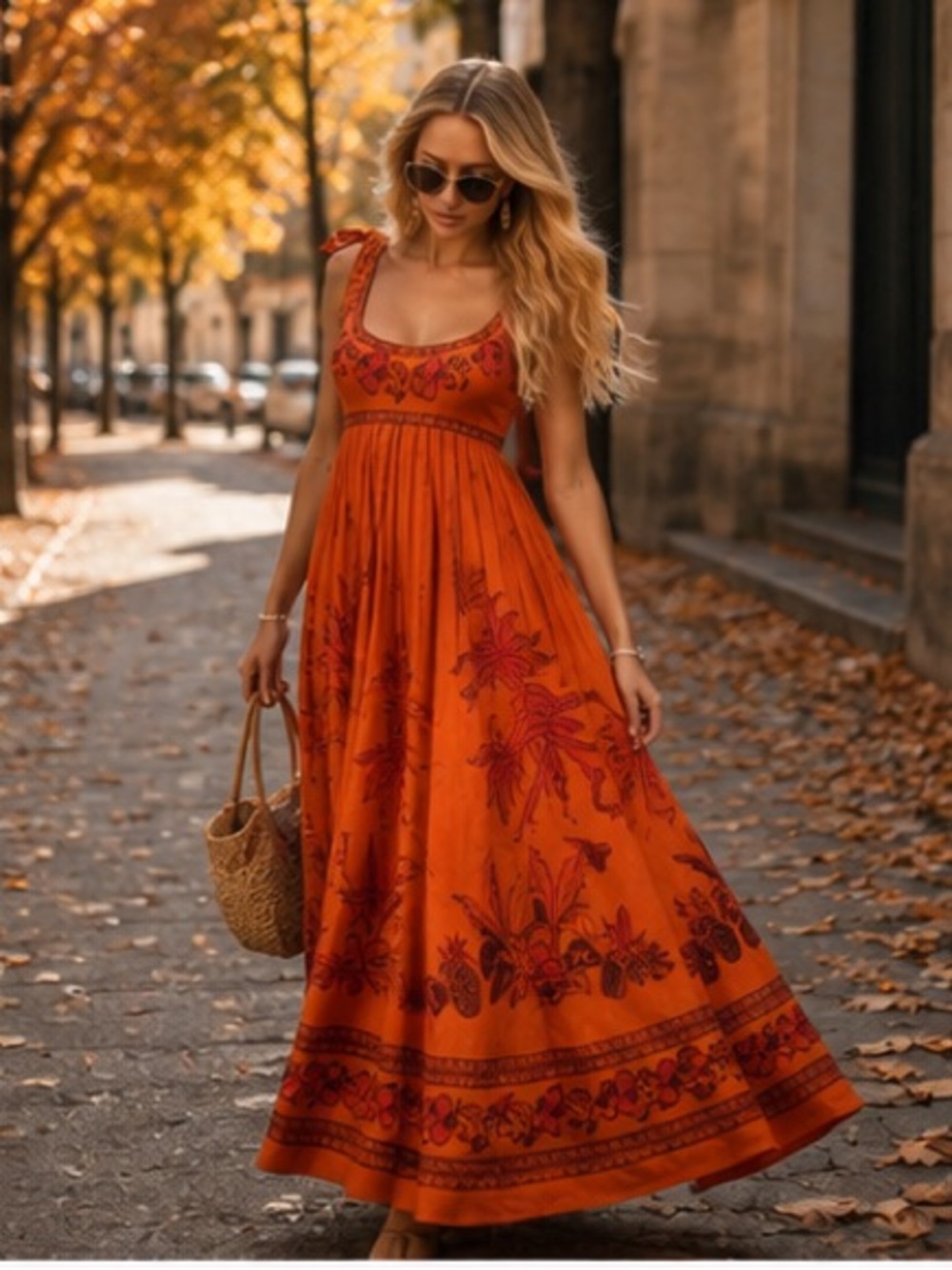 Alemais Orange Floral Tie-Strap Maxi Dress